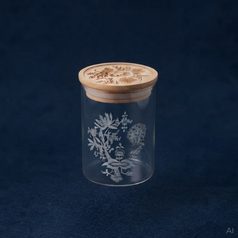 Glass Food Storage Jar with Wooden Lid, 15 cm, Onion Pattern