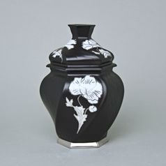Dóza / Urna šestihran 20 x 14,5 x 13 cm , Černý fond + platina 2, Porcelán Duchcov