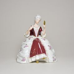 Lady sitting with mirror rococo 12 x 14 x 15 cm, Purple, Porcelain Figures Duchcov