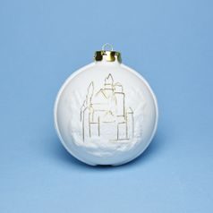 Vánoční ozdoba koule - zámek Neuschwanstein, 7,5 cm, Unterweissbacher, porcelán Seltmann