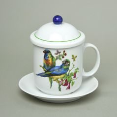 Souprava Adam, hrnek 400 ml s víčkem, sítkem, podšálkem a mističkou, ptáčci a motýlci, Atelier Lesov