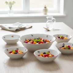 Kompotová souprava pro 6 osob, házenka s červenou linkou, Thun 1794 Nová Role