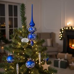 A set of Onion Pattern Christmas Tree Decoration Glass Balls 8 cm + Christmas tree tip, Set 9 pcs.