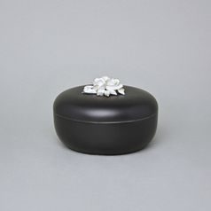 Dóza kulatá s růžemi 13,7 x 7,5 cm, Černý fond + Zlato, Porcelán Duchcov