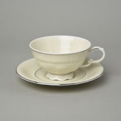 Tea cup 200 ml + saucer 15,5 cm, Sonáta ivory + platinum, Leander Loučky