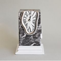 Dali Clock, Black Marble, 14 x 14 x 20,7 cm, White + Print + Platinum, Clocks Royal Dux Bohemia