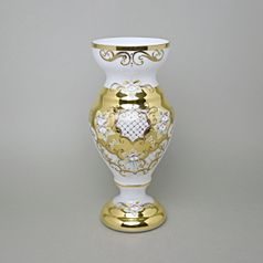 Vase 31 cm, WHITE glass, gold + enamel, Nový Bor glass