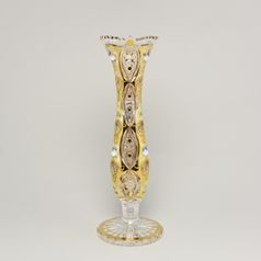 Křišťálová váza píšťala broušená, 30 cm, zlato + smalt, Jahami Bohemia