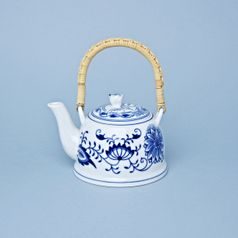 Tea pot M with bast handle and Strainer 0,35 l, Original Blue Onion Pattern