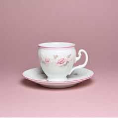 Pink line: Coffee cup and saucer 150 ml / 14 cm, Thun 1794 Carlsbad porcelain, BERNADOTTE roses