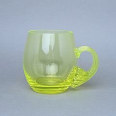 Smooth glass with handle (uranium glass), 500 ml, Glassworks Janov