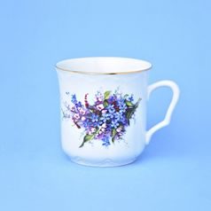 Hrnek Karel 270 ml, konvalinky + pomněnky + zlatá linka, Český porcelán a.s.