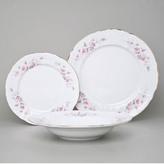 Gold line: Plate set for 6 persons, Thun 1794 Carlsbad porcelain, BERNADOTTE roses