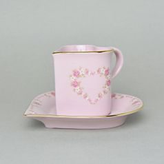 Šálek a podšálek srdce, Sonáta dekor 158, Leander, růžový porcelán
