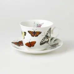 Butterfly garden: Cup 420 ml + saucer breakfast, Roy Kirkham fine bone china