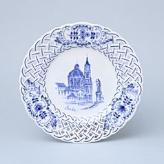 Plate perforated – Prague Monuments (Blue, Random selection), 18 cm, Vilém Janoušek, Original Blue Onion Pattern