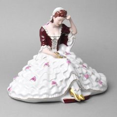 Dáma s knihou, velká 22,5 x 32,5 x 26,5 cm, Purpur, Porcelánové figurky Duchcov