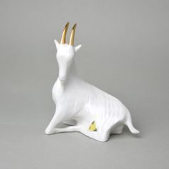 Goat, 14 x 17 cm, white + gold, Royal Dux Bohemia