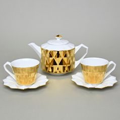 Tea / Coffee Set for 2 pers, Diamond Gold, Goldfinger Porcelain