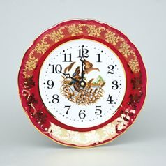 Clock wall 24 cm, Thun 1794 Carlsbad porcelain, Hunting decor + Ruby Red