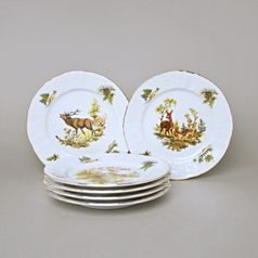 Sada 6 talířů dezertních 17 cm, Thun 1794, karlovarský porcelán, BERNADOTTE myslivecká