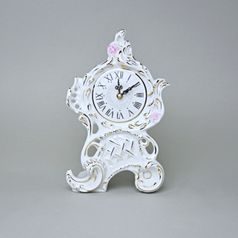 Hodiny Vlasta prořezávané, 24 x 14 x 8 cm, Saxe, Růžové květy, Hodiny Duchcov