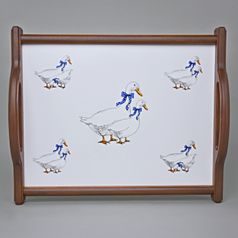 Serving mat in a wooden frame 39 x 29 cm, Geese, český porcelán