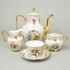 Coffee set for 6 pers w/ small low cups, The Threee Graces, Carlsbad porcelain