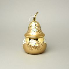 Crystal jar "Pear" round, h. 20,5 cm GOLD, Gold + Enamel, Jahami Bohemia