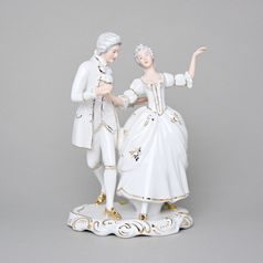 Dancing Couple Rococo 16 x 13 x 23 cm, White + Gold, Porcelain Figures Duchcov