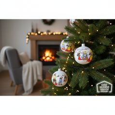 A set of Onion Pattern Christmas Tree Decoration Glass Balls 8 cm + Christmas tree tip, Set 9 pcs.