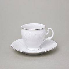 Coffe cup and saucer 150 ml / 14 cm, Thun 1794 Carlsbad porcelain, BERNADOTTE frost, Platinum line