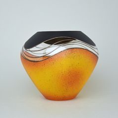 Studio Miracle: Váza oranžovo-žlutá, 18 cm, ruční dekorace Vlasta Voborníková