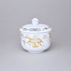 Cukřenka bez oušek s víčkem bez výřezu 200 ml, zlatý Cibulák, Český porcelán z Dubí
