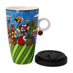 Mug with lid Romero Britto - Happy, 0,5 l, Fine Bone China, Goebel