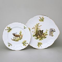 Cake set for 6 persons, Thun 1794 Carlsbad porcelain, BERNADOTTE hunting