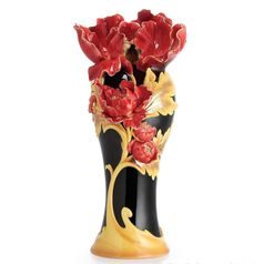 Vase 65 cm, Franz Collection Striking Vermillion Peony Vase, FRANZ porcelain