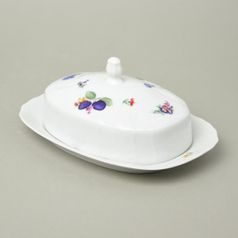 Butter dish for 250 g, Thun 1794 Carlsbad porcelain, BERNADOTTE plums and flowers