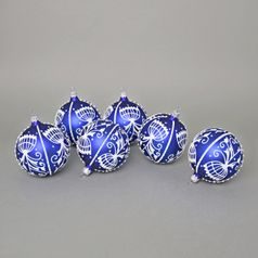 Onion Pattern Christmas Tree Decoration Balls, 8 cm BLUE - 6 pcs. Set, Czech Glass christmas decorations