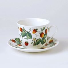 Alpine Strawberry: Cup 420 ml and saucer breakfast, English Fine Bone China, Roy Kirkham