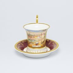 Cup and Saucer Johan, Prague 1901, 200 ml, Gold Etching, hand-painted by Roman Široký, Haas a Czjzek Porcelain