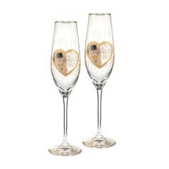 Set of 2 champagne glasses h 25 cm, 6,5 / 6,5 / 25 cm, Heart Kiss, G. Klimt, Goebel