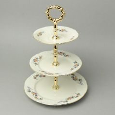 Etažer 3-díl. 34 cm, Thun 1794, karlovarský porcelán, BERNADOTTE ivory + kytičky + zlatá linka