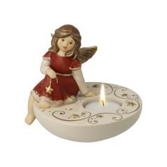 Anděl snící se svícnem červený 12 / 12,5 / 11,5 cm, kamenina, Goebel