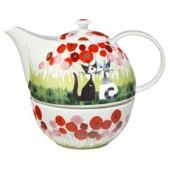 Tea pot with Warmer 1,2 l, Fine Bone China, Cats Goebel R. Wachtmeister