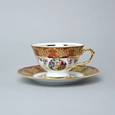 Cup 200 ml tea + sacuer, The Three Graces, gold + ruby red, Queens Crown