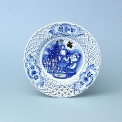 Annual plate 2025, wall, perforated, 18 cm, Original Blue Onion Pattern