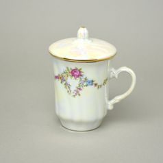 Mug Devon with lid 270 ml - pearl + gold + rose decor, Thun 1794 karlovarský porcelán