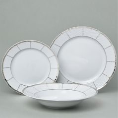 Plate set for 6 persons, Thun 1794 Carlsbad porcelain, MENUET platina