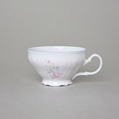 Šálek nízký čajový 205 ml NOVÉ OUŠKO, Thun 1794, karlovarský porcelán, BERNADOTTE modro-růžové kytičky